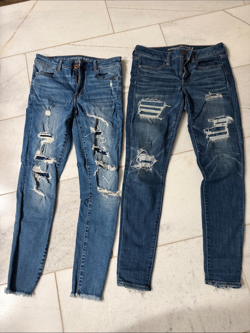 American Eagle Outfitters Women's Distressed Skinny Jeans - Blue x2